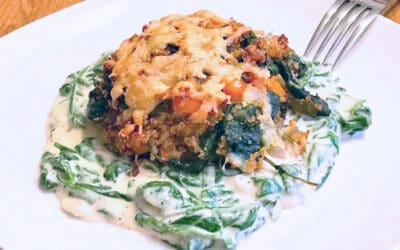 Gluten Free Stuffed Portobello Mushroom on Parmesan Creamed Spinach